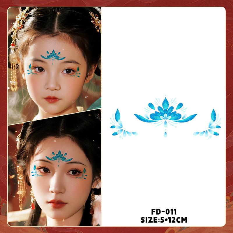 Ancient Style Dunhuang Glitter Face and Forehead Tattoo Stickers for Hanfu Costumes