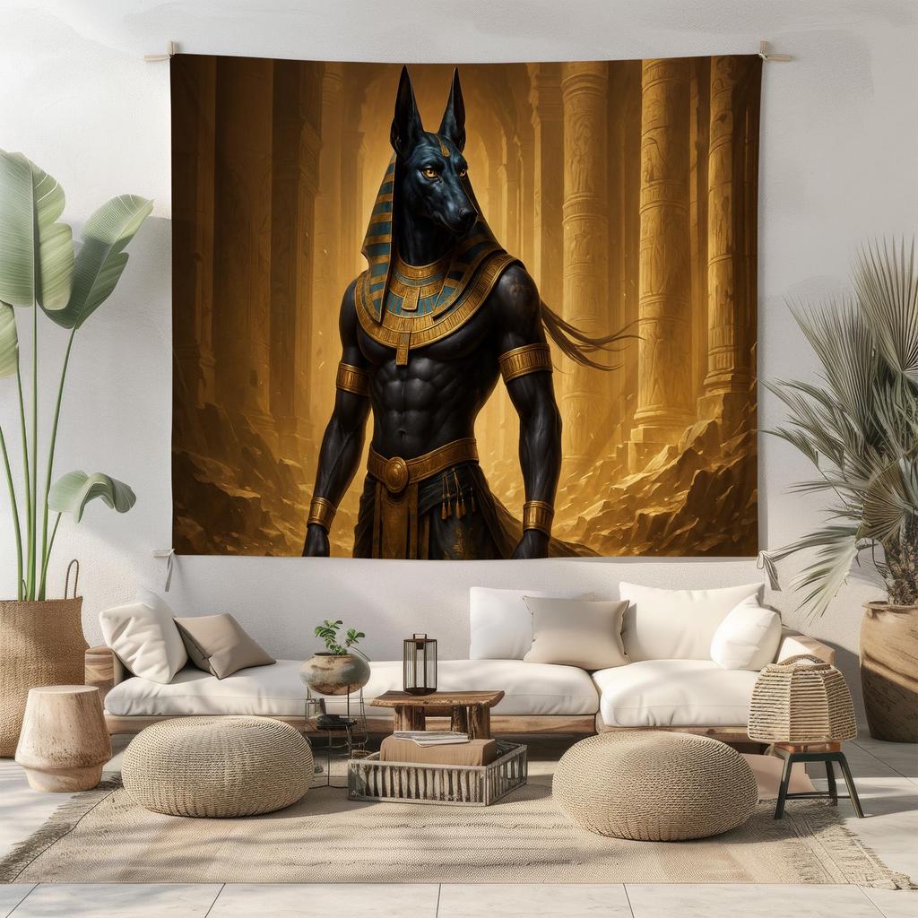 Epic Anubis Egyptian God Tapestry Wall Hanging – Dark Mythological Decor for Living Room or Bedroom Spiritual Gothic Art Print