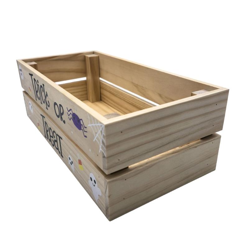 Natural Wood Candy Storage Box for Halloween Parties Durable Handcrafted Home Organization