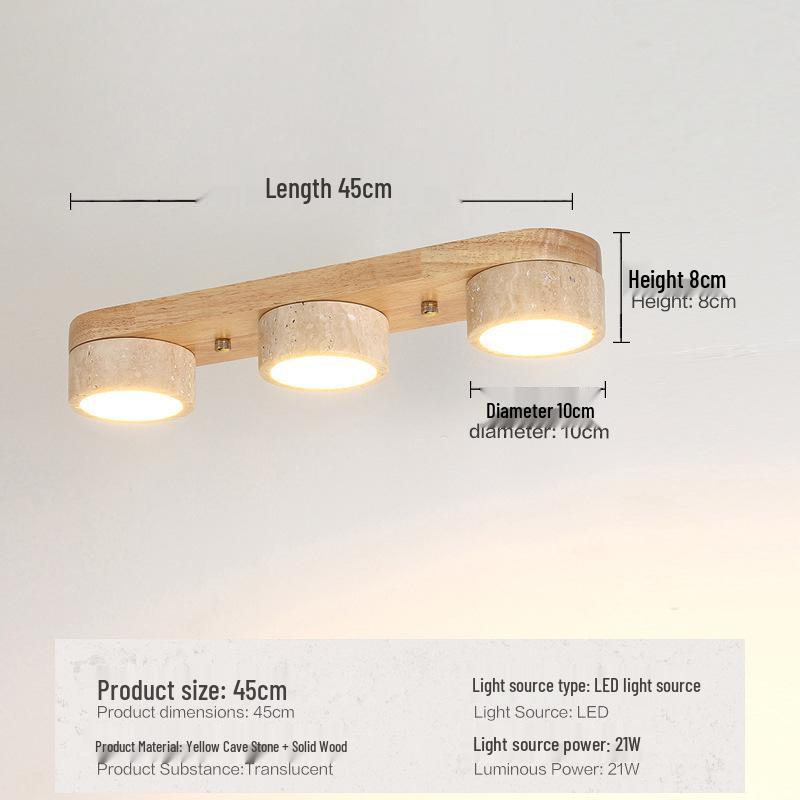 Wabi-Sabi Style Yellow Travertine and Walnut Ceiling Light for Hallways, Cloakrooms, and Balconies