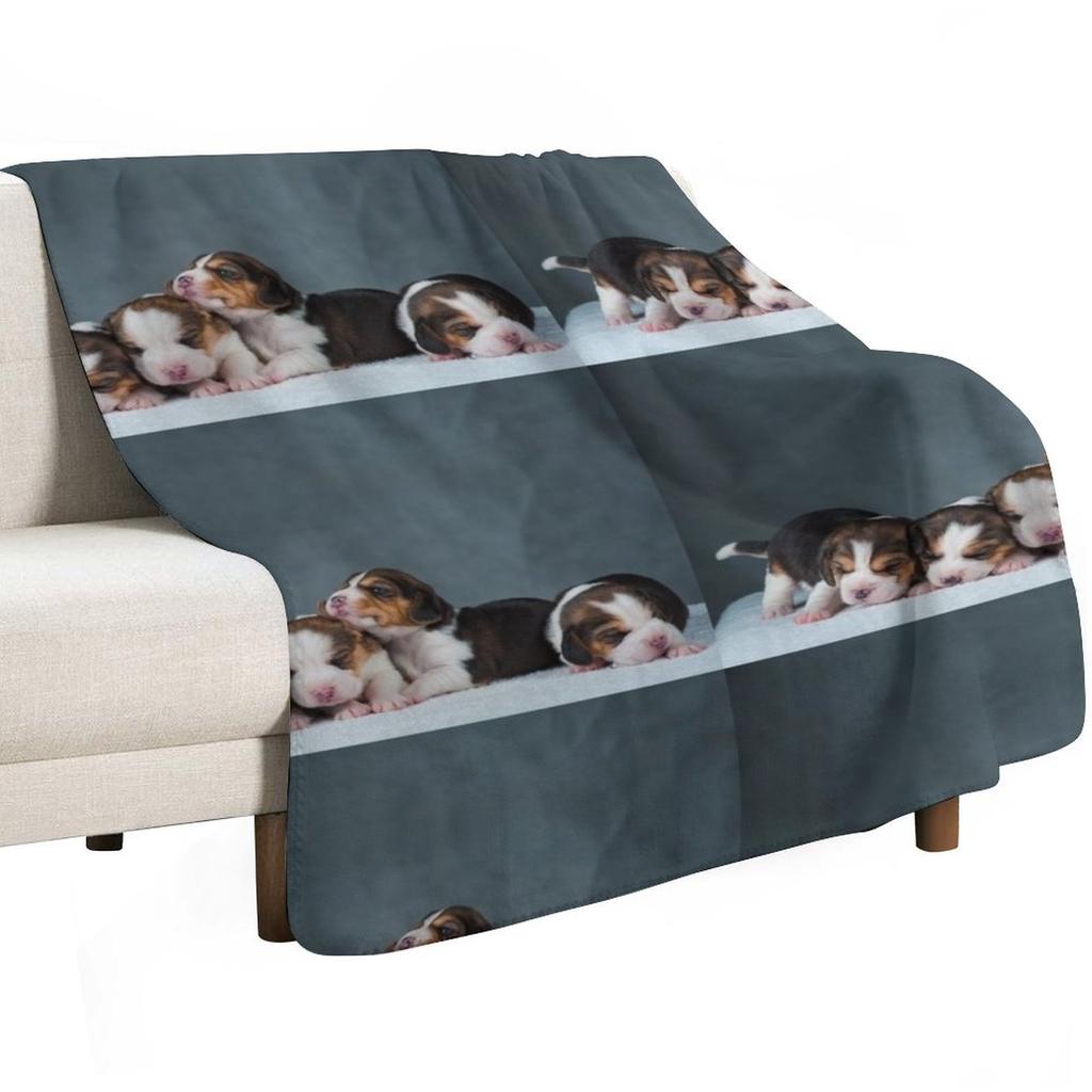 Cute Newborn Beagle Puppies Throw Blanket Outdoor Soft Blanket for Picnic Beach Camping