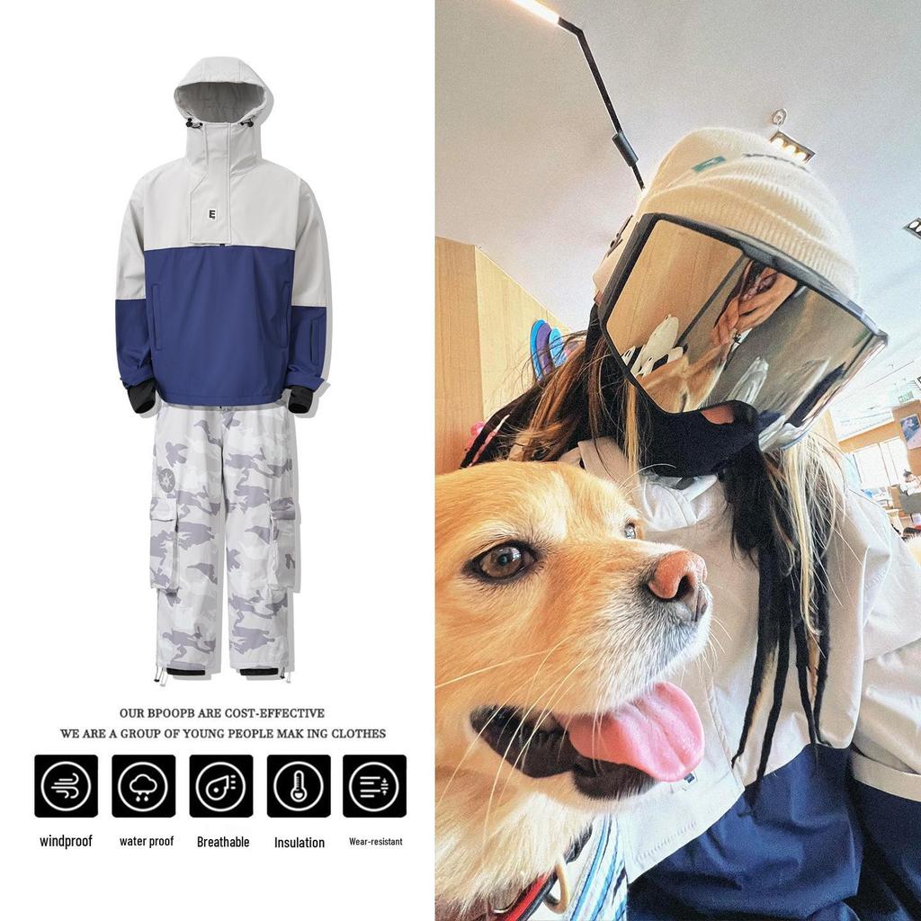 Unisex Camouflage Fleece-Lined Waterproof Ski Suit - Two-Piece Windproof Set