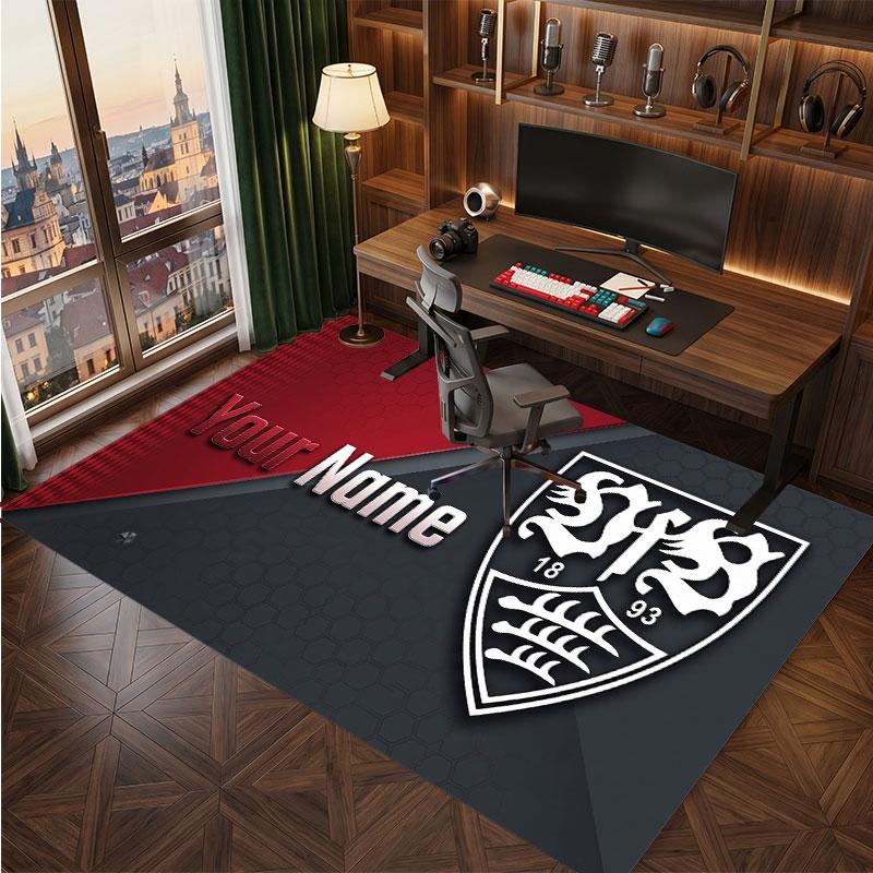 Tappeto in Cristallo Vellutato Personalizzato VfB Stuttgart FC, Stampa Testo Nome Personalizzato, Logo Calcio Morbido Tappetino Antiscivolo Decorazione Casa Regalo