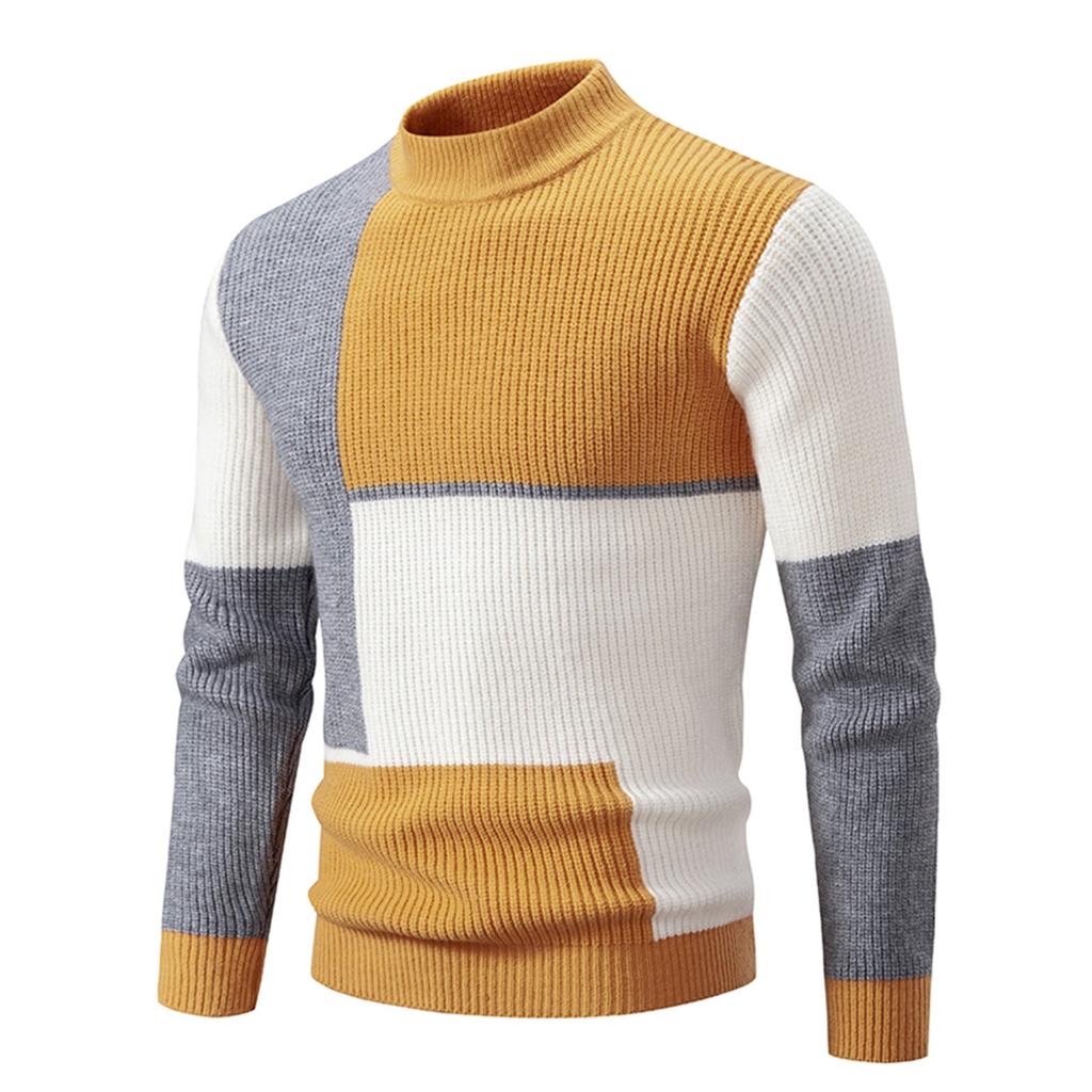 Winter Men's Half High Collar Contrasting Pullover Sweater Knit Casual Top