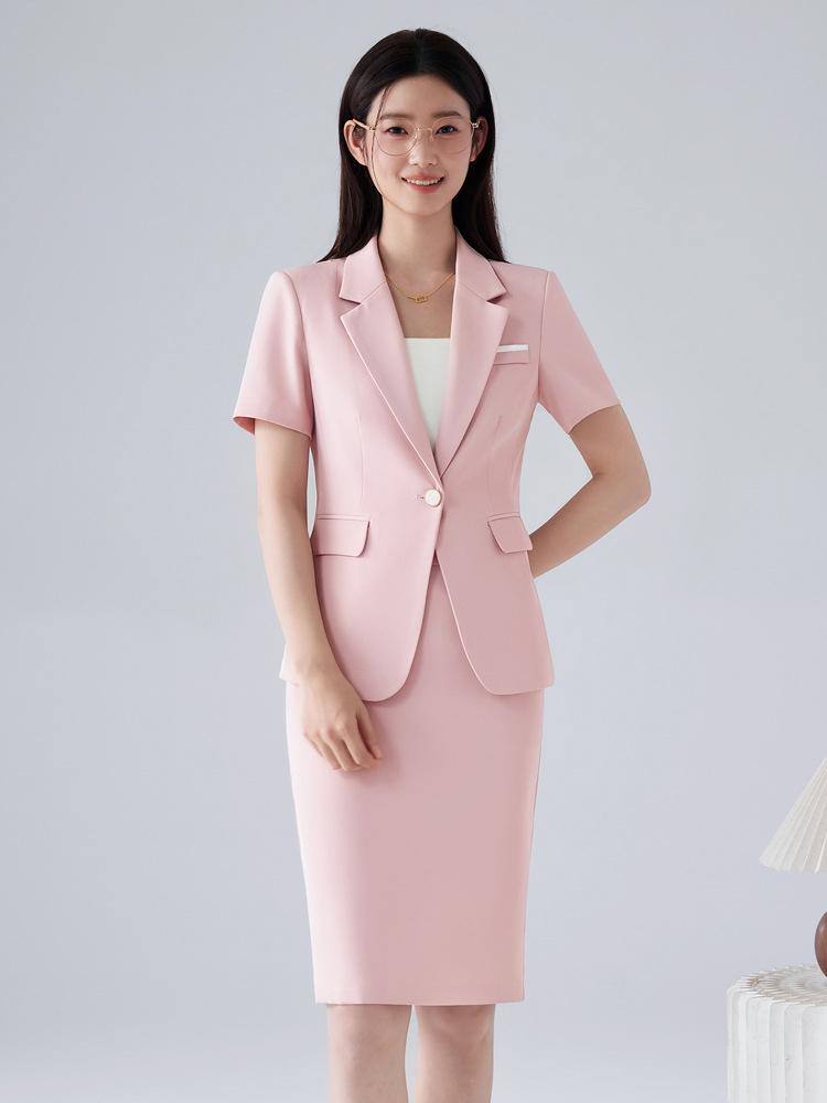 Professionelles Sommer-Kurzarm-Anzugset für Damen mit Rock - Salon-Arbeitskleidung Jacke im Westernstil