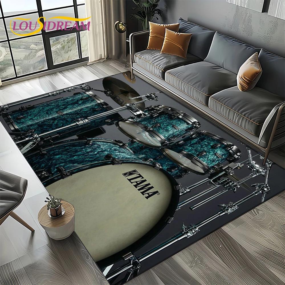 3D Music Instruments Drum Kit Drum Set Carpet Rug for Living Room Bedroom Home Sofa Decoration,Kids Area Rug Non-slip Floor Mat