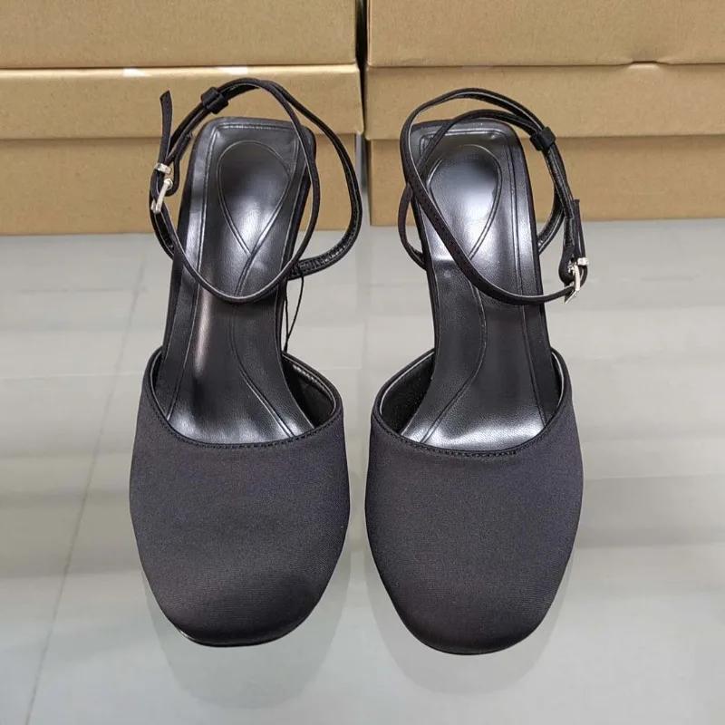 Fashion Sexy Ankle Strap Women's Shoes 2025 Summer Luxury Designer Shallow High Heels Stilettos Black Comfort Square Toe Ladies Sandals