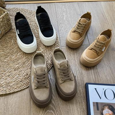 Chaussures en cuir petites blanches pour femmes 2025 printemps nouvelles chaussures à plateforme rétro pour femmes à grosse tête muffin chaussures pour femmes polyvalentes chaussures décontractées