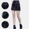 PU Skirt Women's Black Solid Color Diagonal Zipper Skirt Slim Leather Skirt Spring High Waist Hip Skirt