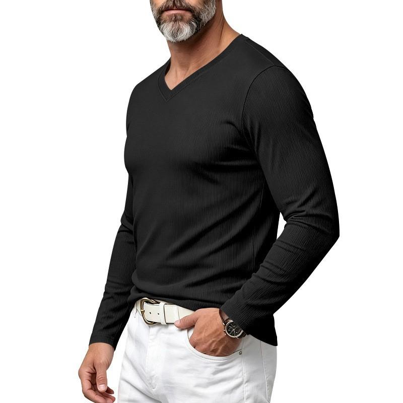Men S V Neck Solid Long Sleeve Slim Fit Casual T Shirt