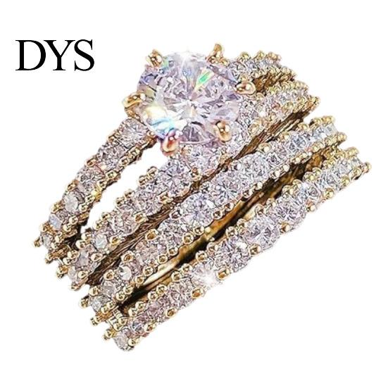 Cubic Zirconia Ring Set 2Pcs Rhinestone Band Rings Women Sparkly Engagement for Stacking Anniversary Wedding Party Wear Lightweight Luxury Jewelry