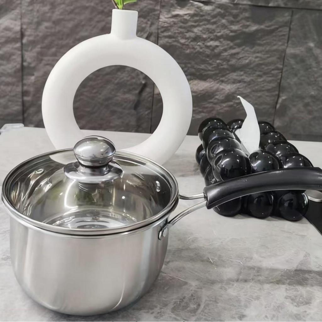 Stainless Steel Milk & Baby Food Pot with Thickened Base and Wooden Handle, Multi-functional Steamer Pot