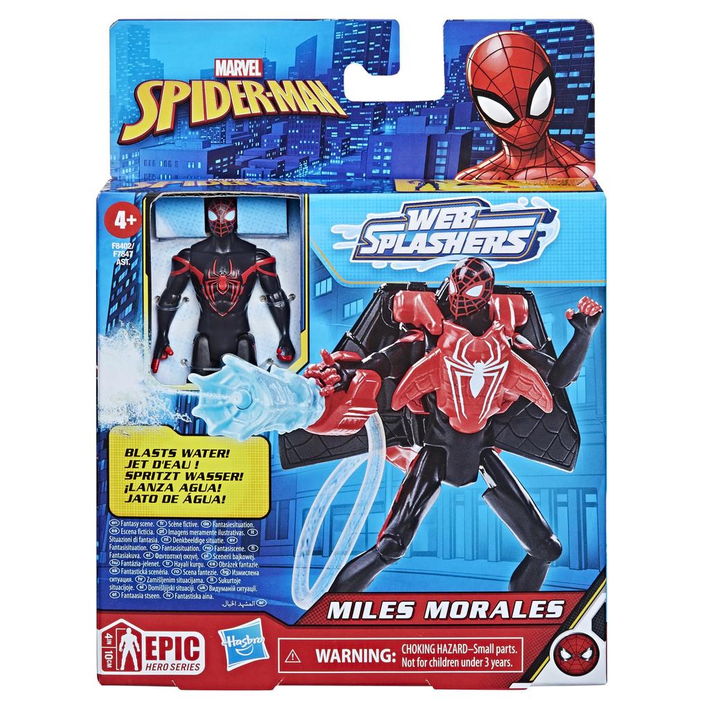 Hasbro Marvel Epic Hero Series Web Splashers Miles Morales Action Figure with Water Gear Ages 4 and Up Authentic Spider-Man 4-inch (10cm) Accessory,