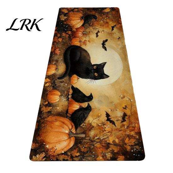 Non-slip Kitchen Rug Halloween Rug, Pumpkin Bat Black Cat Floor Mat, Anti-slip Mat Spooky Entrance Festive Decorative for Bedroom Living Room Durable