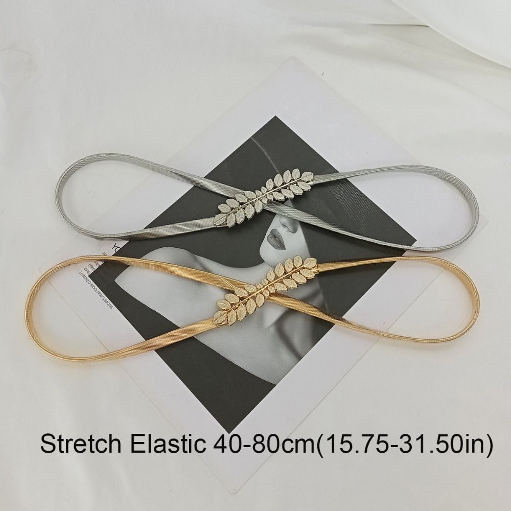 Stretch Elastic Curtain Buckle Straps Metal Leaf Gold Silver Color Chain Belt Multi Purpose Chain Waist Belt for Women Dress