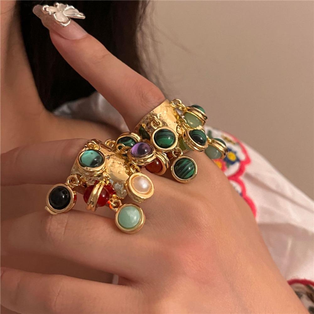 Adjustable Fringe Open Ring Vintage Exaggerated Ring Unique Colorful Bead Rings  Banquet