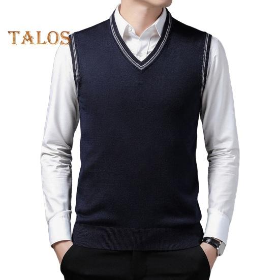 

Осень-зима мужской свитер с V-образным вырезом, трикотажный однотонный эластичный трикотажный свитер без рукавов средней длины, формальный деловой стиль, свитер M темно-синий