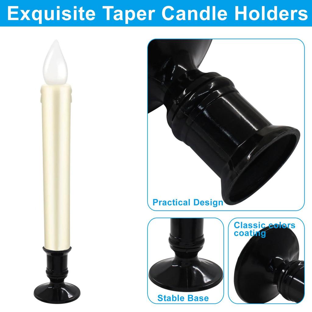 12Piece Black Candlestick Holders Plastic Pillar Candle Stand for Flameless LED Candle Stand Festives Parties Decoration