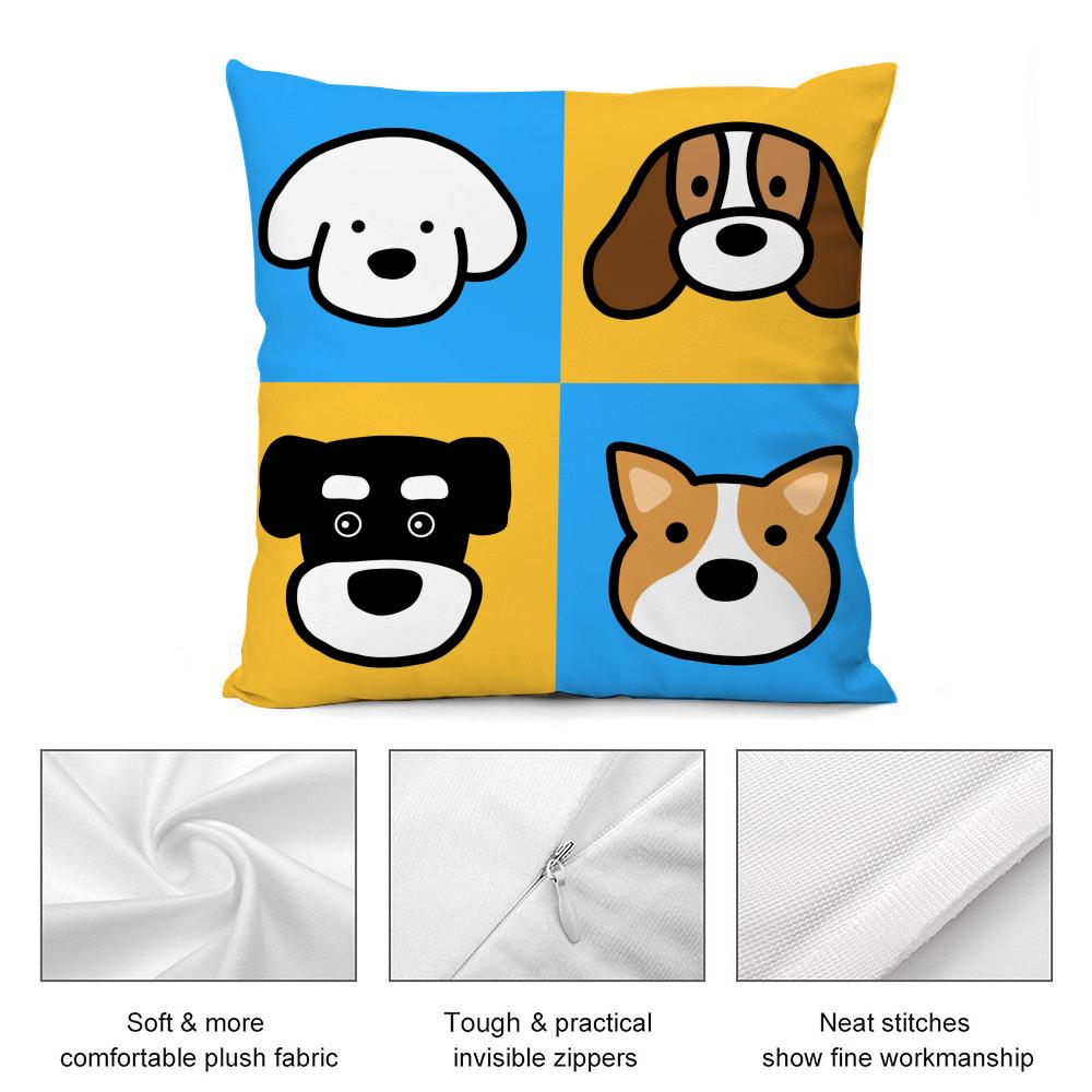 Cartoon Simple Cute Dog Cushion Cover Soft Plush Fabric DoubleSided Printed Cushion Covers for All Seasons Home Decor