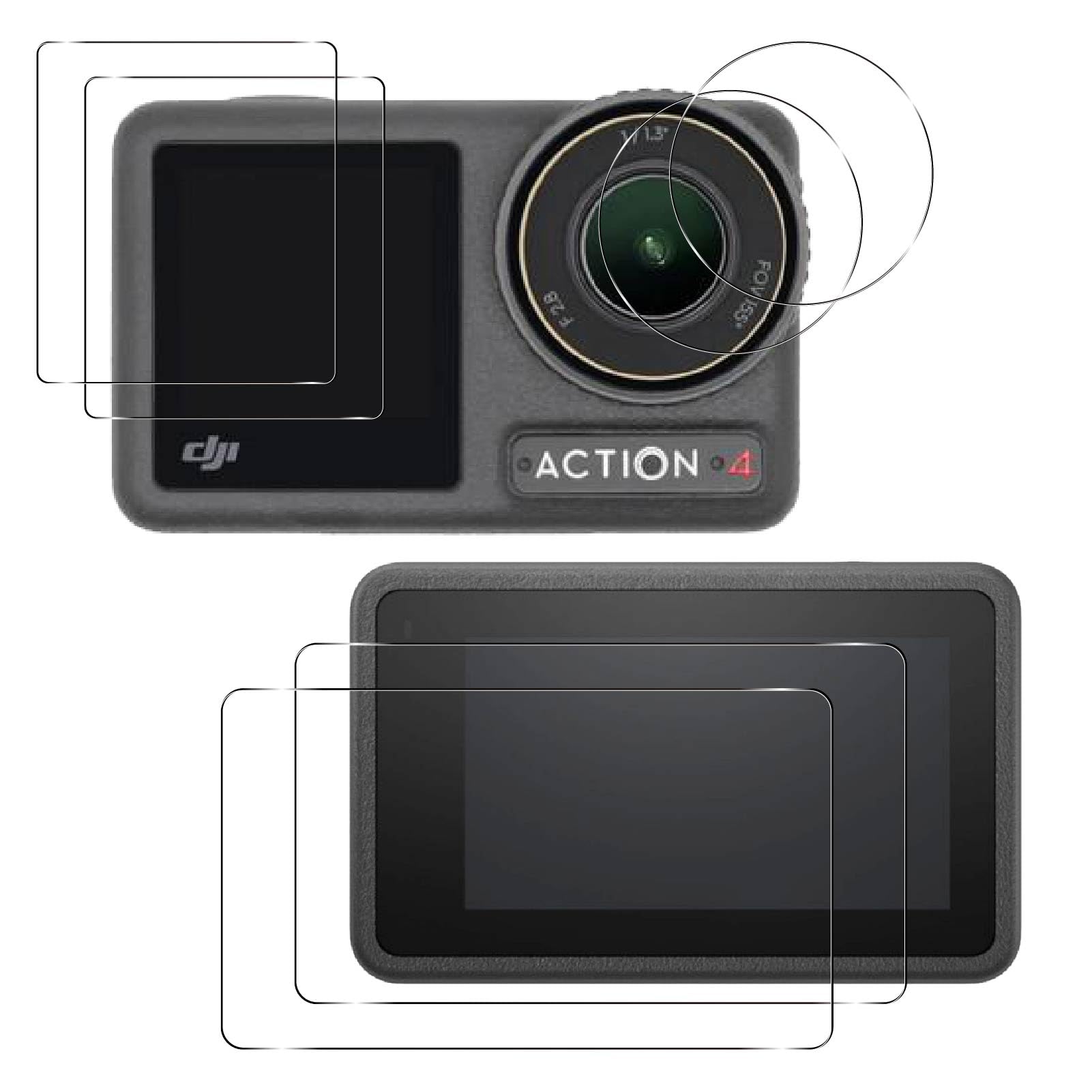

Set Made with Japanese Asahi Compatible with DJI OSMO Action Tempered Glass Screen Protectors for the Main Screen and 2 for the LED Protectors 9H and