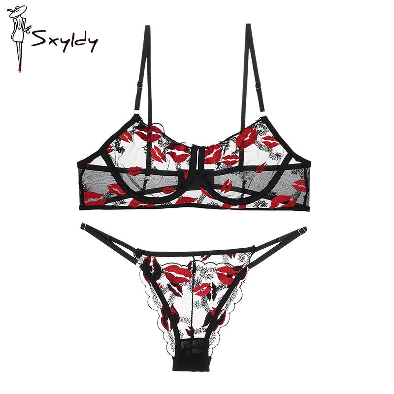 Seturi de Sutiene Sexy Dulci din Plasă Franceză, Frumoase, cu Broderie Florală, Chilot cu Flori