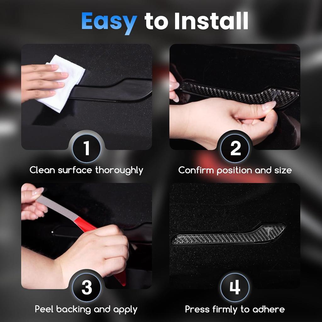 Polwlamks 4 Pack Door Handle Cover Fits Model Y/Model 3, Real Carbon Fiber 3D Handle Cover Sticker, Tesla Door Handle Protector Wrap Covers with 3M