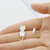 Asymmetric Two Piece Hanging Cat & Tiny Fish Shape Silver Stud Earrings Minimalist Cartoon Animal Ladies Casual Accessories