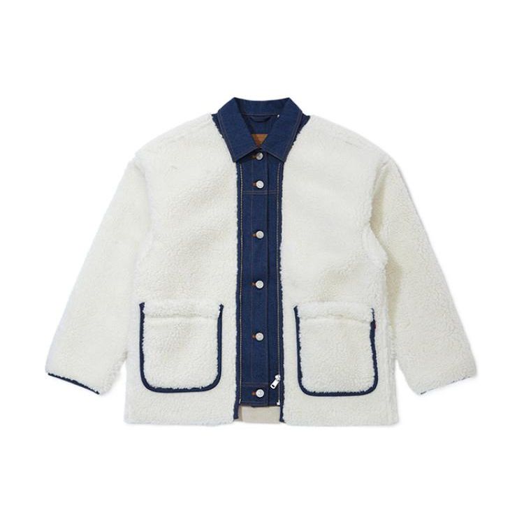 

Levis FW22 Однотонная джинсовая куртка в стиле пэчворк на одной пуговице Женские куртки Белый A5182-0001 M