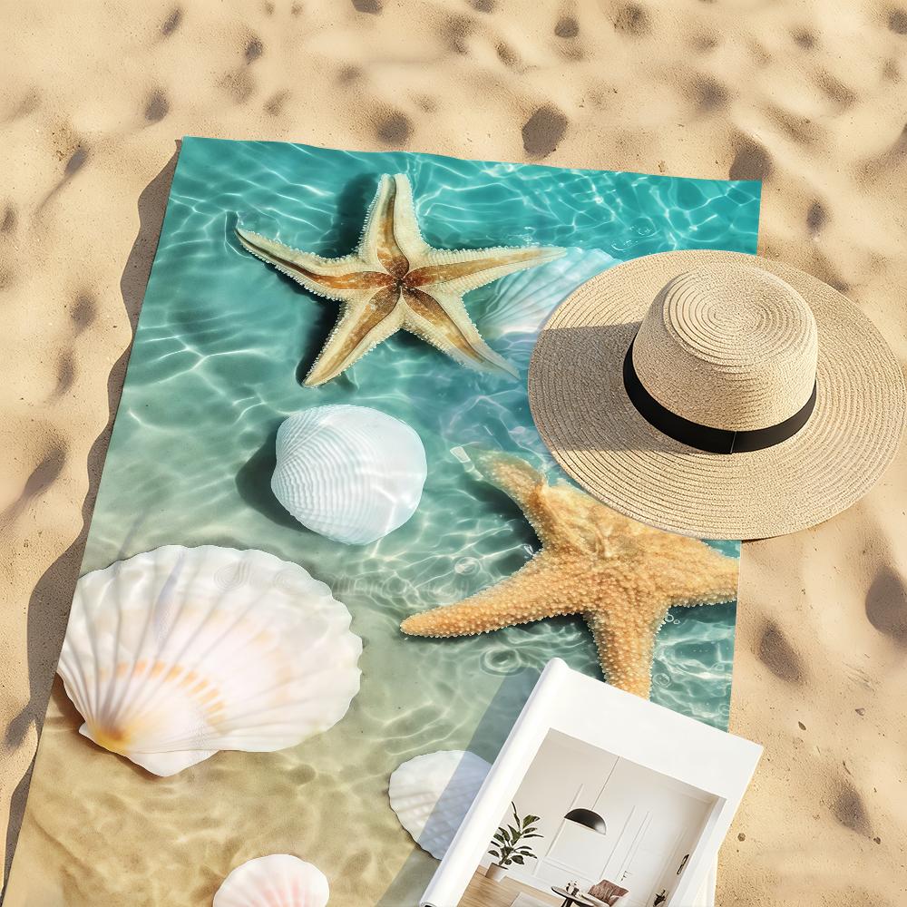 Toallas de Playa de Secado Rápido con Estampados de Estrellas de Mar y Conchas Marinas Son Adecuadas Para Piscinas, Camping, Yoga y el Gimnasio