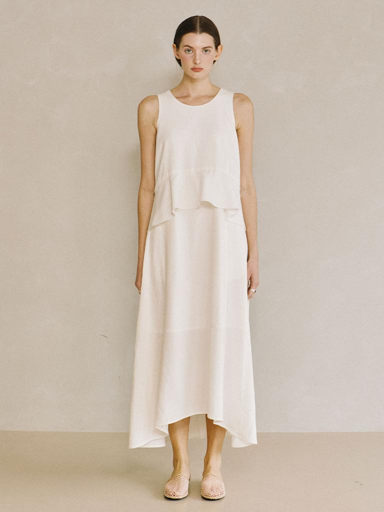 PADO SEOUL Women'S Peplum Long Dress Ivory