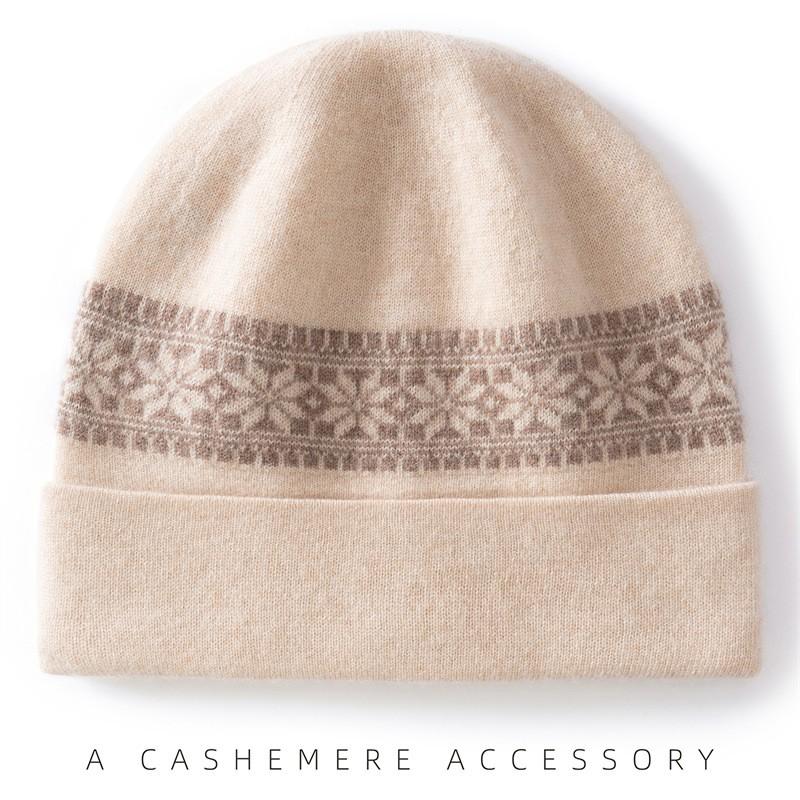 Winter Cashmere Knit Fair Isle Beanie Warm Ear Protection Retro Color Block Hat