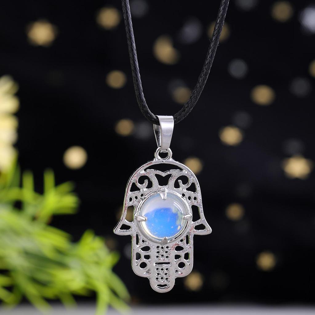 Amethyst Rose Quartz Tiger's Eye Fatima Hand Pendant