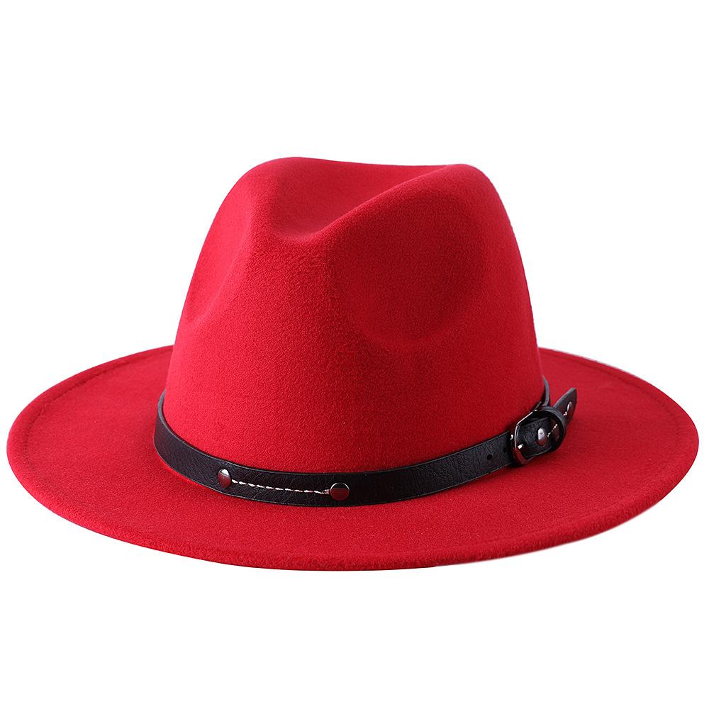 1Pc Fashion Wool Fedora Hat Men Autumn Winter Wide Brim Jazz Cap Imitation Woolen Women Church Felt British Hat