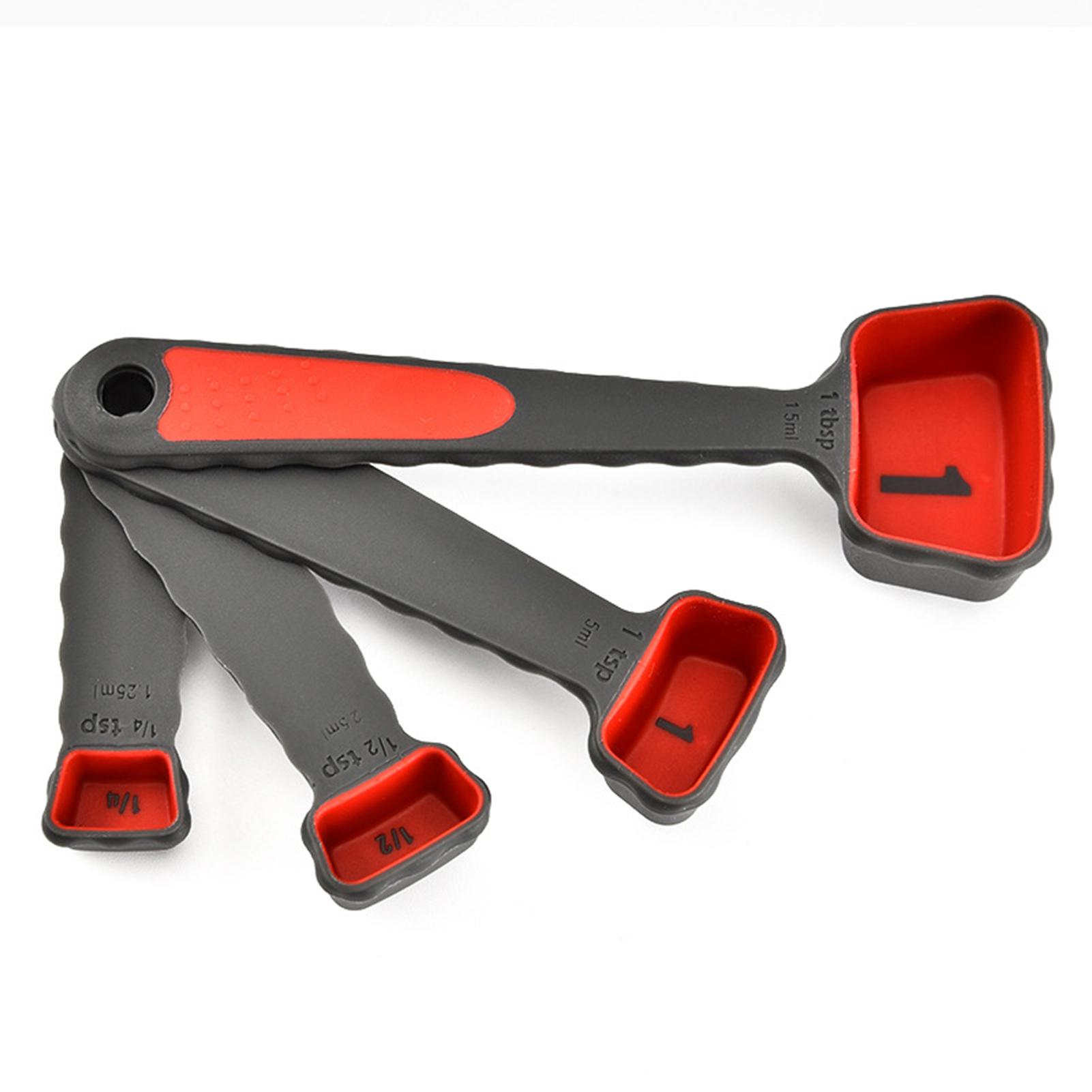 

Collapsible PP Measuring Spoons 4PCS Condiments Spoon With Scale For Kitchen Four Piece Suit червоний