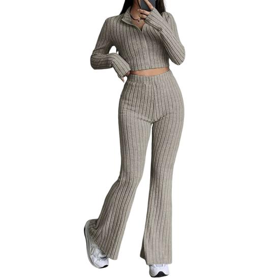 2 ks/sada Podzim Zima Dámské Top Kalhoty Set Polovysoký límec Dlouhé Rukávy Mikina Slim Fit Vysoká