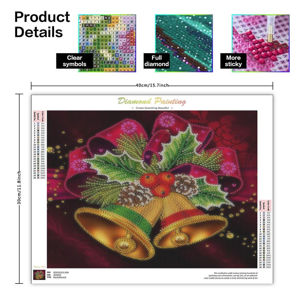 Diamond Painting Christmas Bell Pendant Full Round Diamond Embroidery Cartoon Mosaic Rhinestone Kit Decor For Home 30x40cm/12x16inch