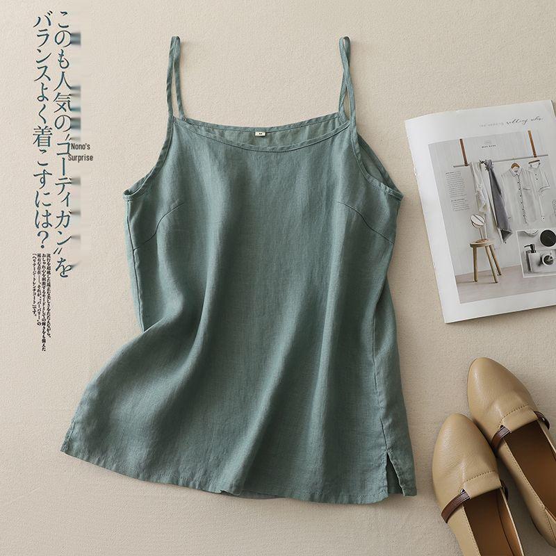 Plus Size Women's Cotton Linen Spaghetti Strap Tank Top: Lightweight Sleeveless Summer Outerwear & Base Layer