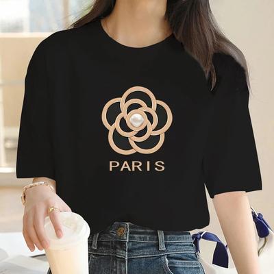 Women Luxury Brand Paris Graphic Print Casual Short Sleeve T-Shirt For Spring Summer Basics O-collar Women's Clothing