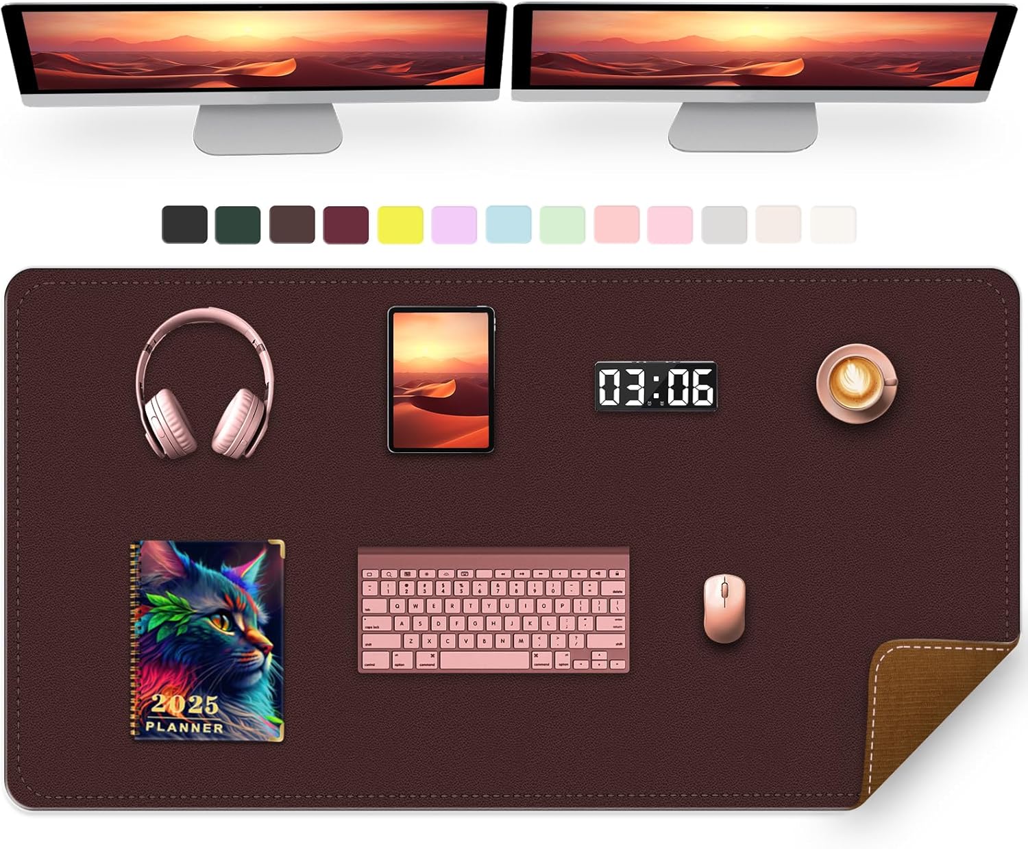 60x30cm tafelmat antislip PU leer muis- en toetsenbordmat waterdicht kantoor schrijfmat koffiebruin bruin