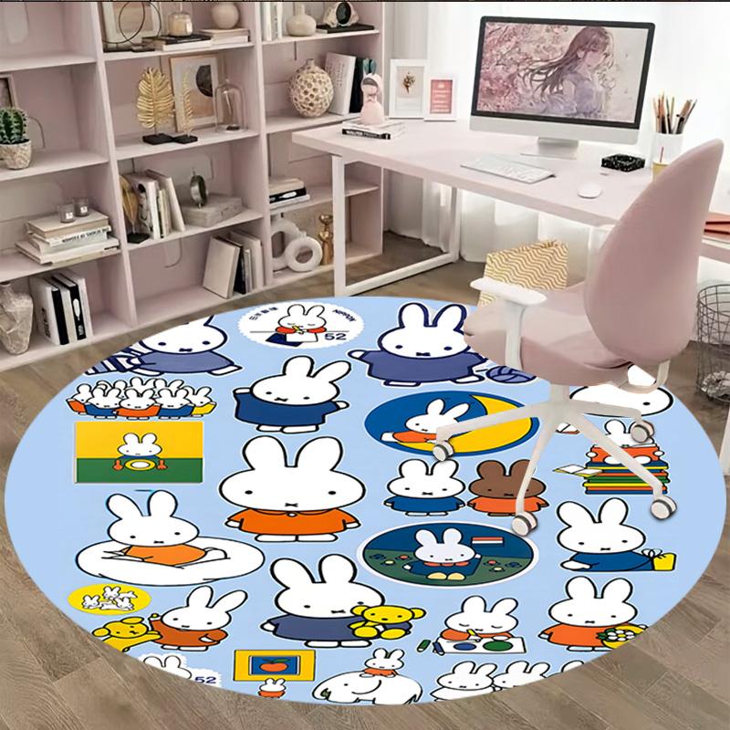 1pc Miffy3 Print Round Carpet Chair Round Carpet Suitable for Bedroom Living Room Home Decorative Carpet