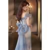 Blue fishtail evening dress dress women's 1011 new style light luxury niche French toast bride wedding dress