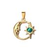 European Retro Sun and Moon Stainless Steel Pendant with Semi-Precious Stone Charm for Women.