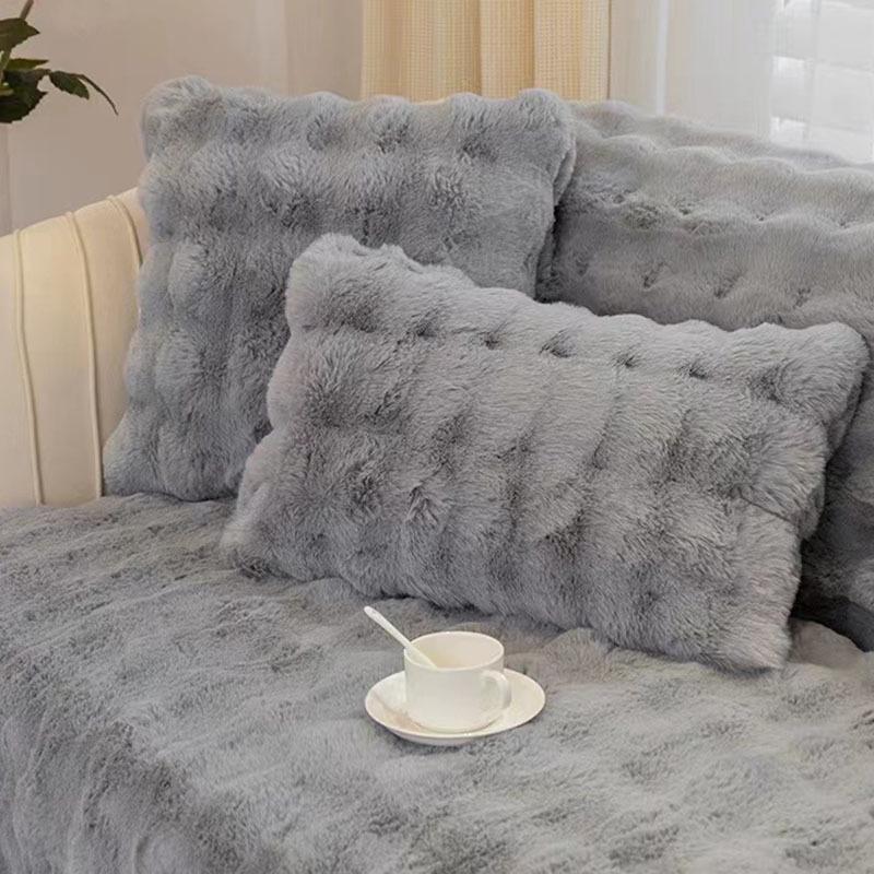 Plush Faux Rabbit Fur Throw Pillow for Sofa or Bed - Cozy Lumbar Support Cushion