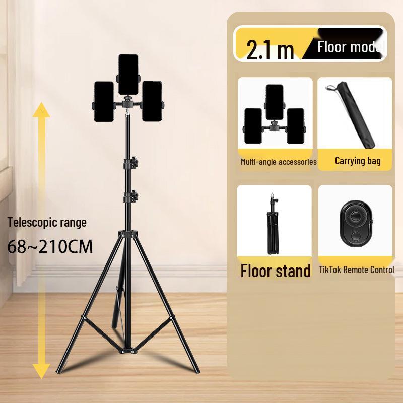 Dual-Position Live Streaming Tripod with Fill Light for Video Recording