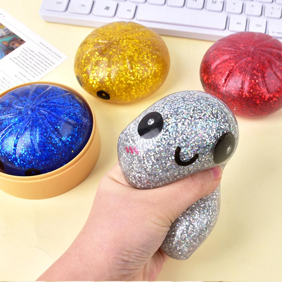 Glitzer Teigtasche Squishies Spielzeug Bun Baozi Teigtasche Mystery Box Buntes Essen Squishy Sensorisches Fidget Spielzeug Anti Stress Knetball