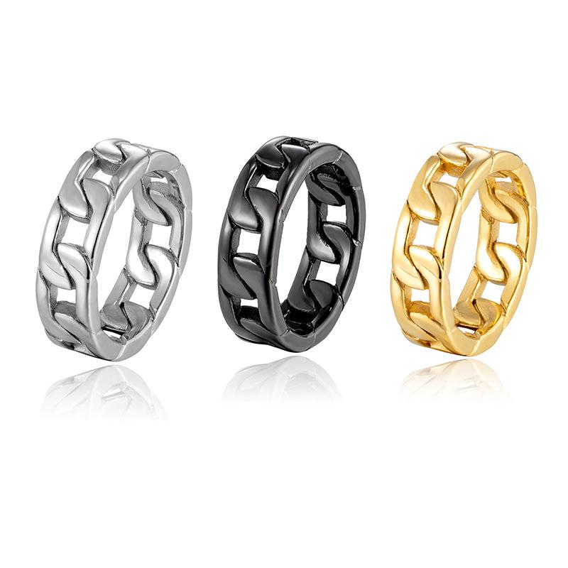 Fashionable Men's Hip-Hop Titanium Steel Cuban Chain Ring