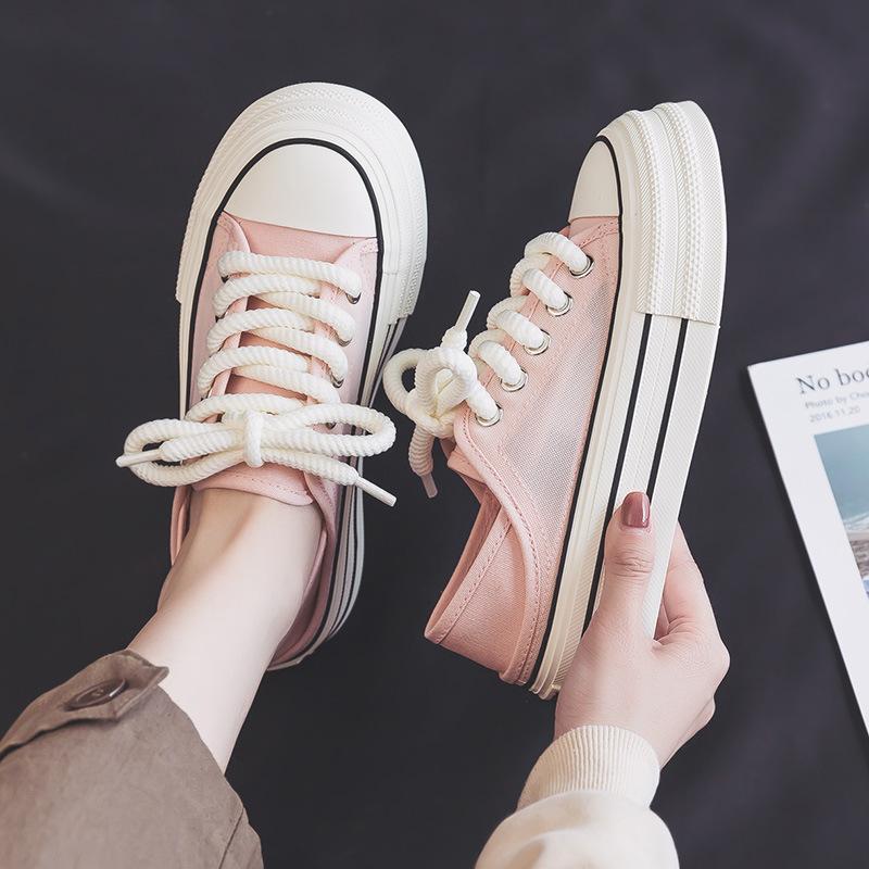 2025 summer new breathable canvas shoes female running student board shoes white shoes ins Korean version two shoes K05
