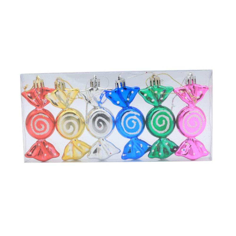 Christmas candy ball ornaments 6PCS plastic with glitter finish for decorative hanging on trees at holiday parties