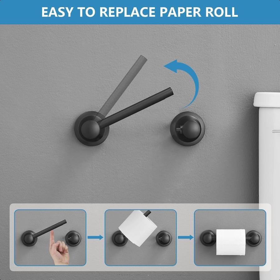 RUMOSE Toilet Paper Holder and Hand Towel Ring Matte Black Wall Mount Bathroom Hardware Accories 2 PCS Set Flexible Pivoting To