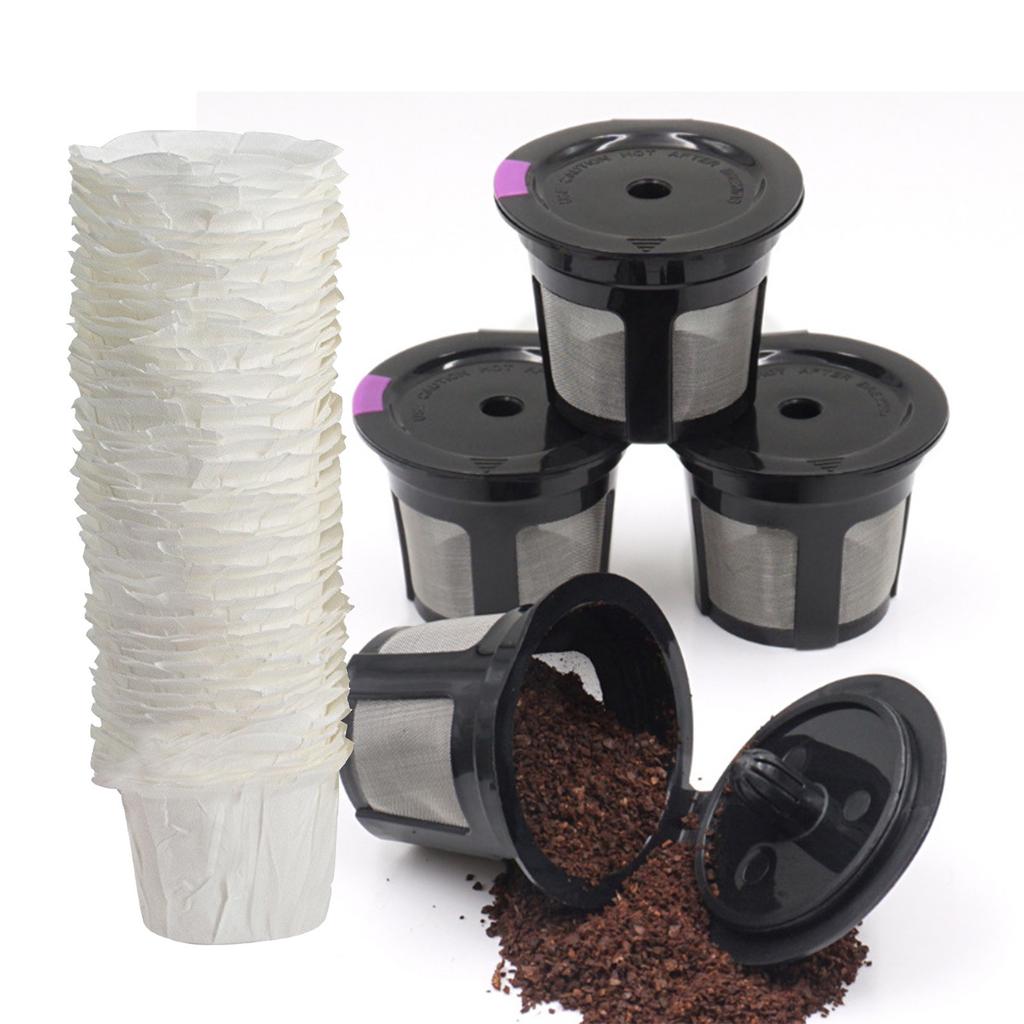Reusable Coffee Filters Reusable Coffee Pods Stainless Mesh,4 Pack + 100 PCS Coffee Paper Filters